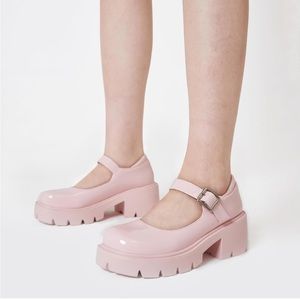 Baby pink chunky heel Mary Jane platform shoes